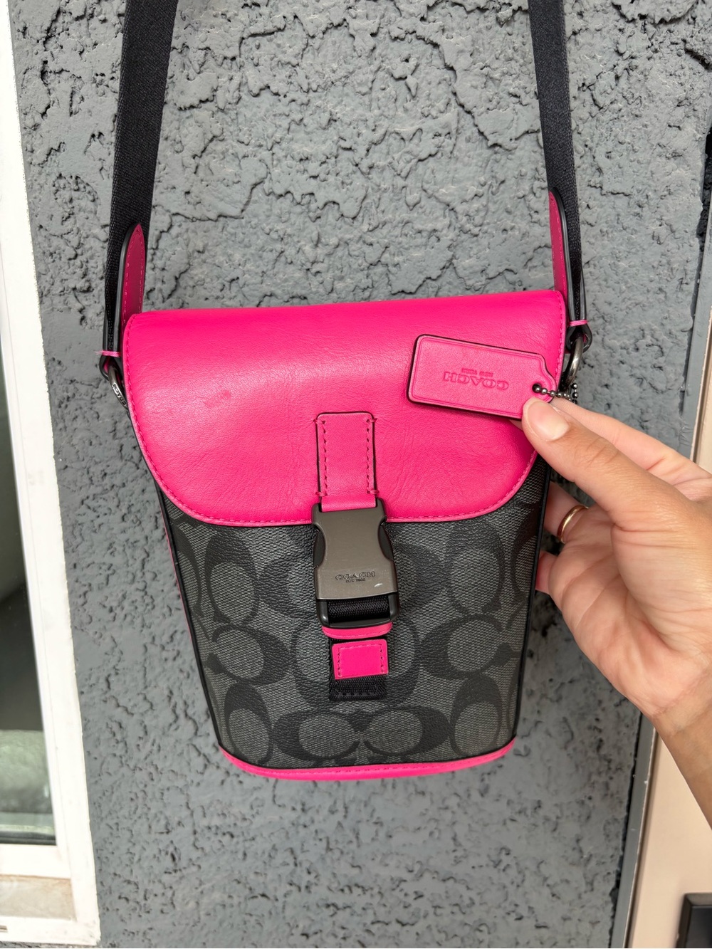 Coach Pink and Black Signature Canvas Crossbody Bag